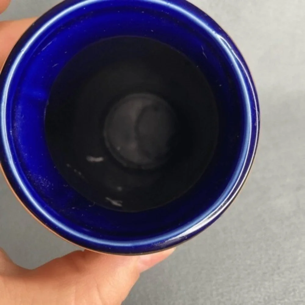 VTG Interpur Cobalt Blue Peacock Oriental Vase 22K Gold Trim Japan‎ 10.5